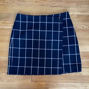 Loft Black and White Checkered Wrap Skirt